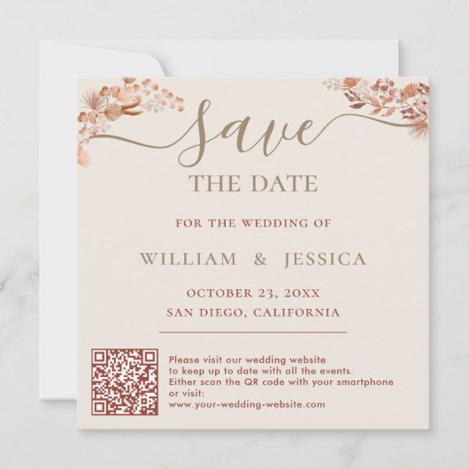 Save The Date Bohème Avec Élégant Script QR Code (Devant)