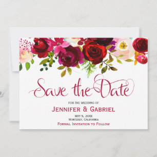 Save The Date Bohème Bourgogne Marsala Floral Enregistrez la Dat