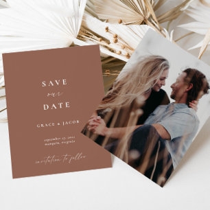 Save The Date Bohème foncé Mauve Script Photo