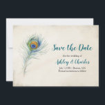 Save The Date Bohème Peacock Feather Elegant Mariage Turquoise<br><div class="desc">Mariage de Bohême enregistrer la carte de date avec plumes paon et libellé turquoise. Parfait pour les mariages boho élégants et d'autres événements de style vintage.</div>
