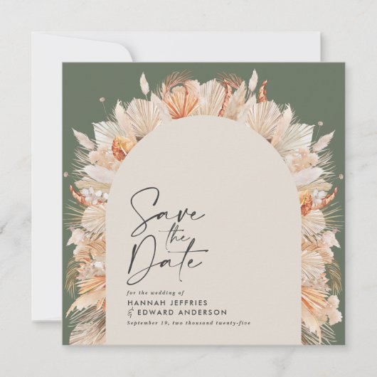 Save The Date Bohème sauge vert pampas herbe élégant tendance (Devant)