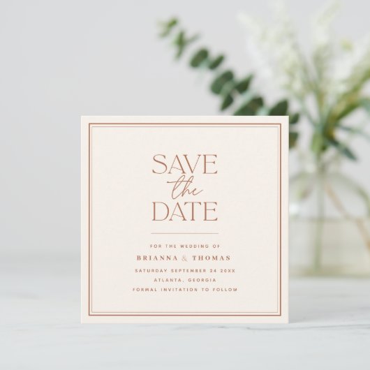 Save The Date Bohemian Simple Terracotta Enregistrer la date (Debout devant)