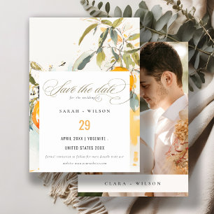 Save The Date Boho Abstrait Sketchy Orange Garden Wedding Photo