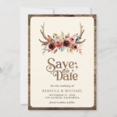 Save The Date Boho Antlers Terracotta Floral Photo Wedding (Devant)