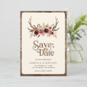 Save The Date Boho Antlers Terracotta Floral Photo Wedding (Debout devant)
