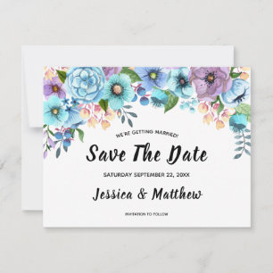 Save The Date Boho aquarelle floral lilas et sarcelle Personnali