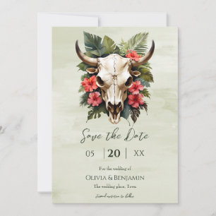 Save The Date Boho Aquarelle tropicale Floral Vache Mariage crân