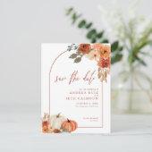 Save The Date Boho Arch Automne Pumpkin Floral Terracotta (Debout devant)