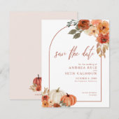 Save The Date Boho Arch Automne Pumpkin Floral Terracotte (Devant / Derrière)