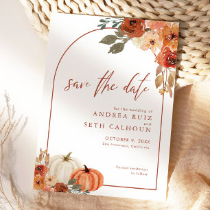 Save The Date Boho Arch Citrouille Floral Terracotta d'automne
