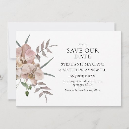 Save The Date Boho Arch Dusty Orchids Mariage photo (Dos)