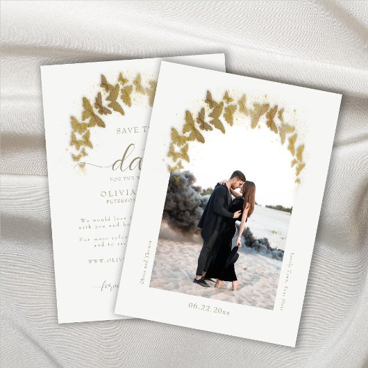 Save The Date Boho Arch Gold Butterflies Élégant Mariage photo
