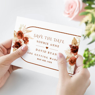 Save The Date Boho Arch Pampas Grass Floral Terracotta Mariage