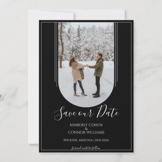 Save The Date Boho Arch Photo Enregistrer la date | Black (Devant)