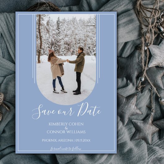 Save The Date Boho Arch Photo Enregistrer la date | Dusty Blue