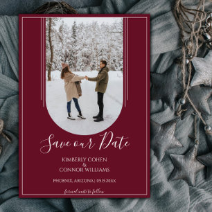 Save The Date Boho Arch Photo Enregistrer la Date Rouge Vin
