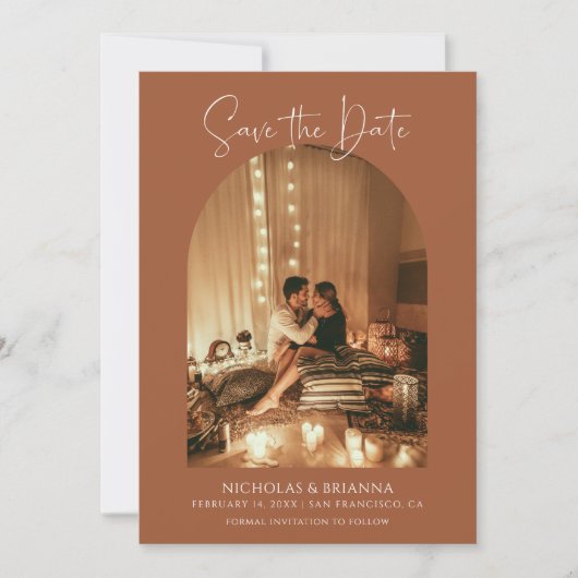 Save The Date Boho Arch Photo Terracotta Simple Mariage (Devant)
