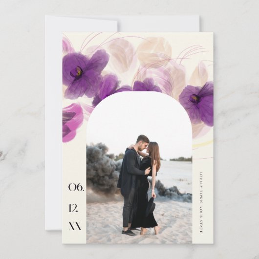 Save The Date Boho Arch violet orchidée Élégant Mariage photo ch (Devant)