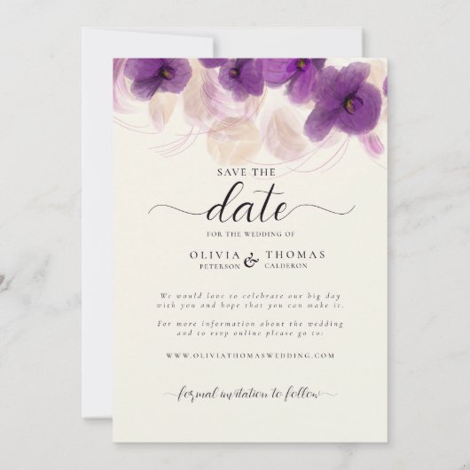 Save The Date Boho Arch violet orchidée Élégant Mariage photo ch (Dos)