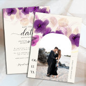Save The Date Boho Arch violet orchidée Élégant Mariage photo ch