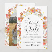 Save The Date Boho Arche de Fleurs de Mariage Sauvages (Devant / Derrière)