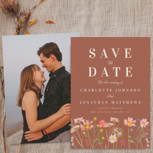 Save The Date Boho Automne Fleurs Sauvages Terracotta Photo Mari