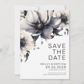 Save The Date Boho Black Blanc Floral Mariage (Devant)