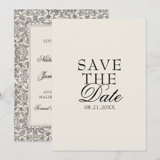 Save The Date Boho Black Cream Floral Photo Botanical Wedding 