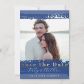 Save The Date Boho Bleu, Blanc & Or Enregistrez la Date (Devant)