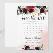 Save The Date Boho bleu bordeaux rose marine mariage floral (Devant / Derrière)