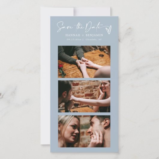 Save The Date Boho bleu Dusty moderne Photo Booth Strip QR Code (Devant)