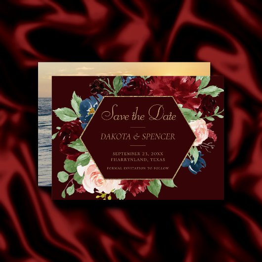 Save The Date Boho Bloom | Dark Elegant Bourgogne Rouge et Blush