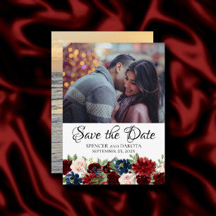 Save The Date Boho Bloom   Rouge bordeaux et bleu marine 2 photo
