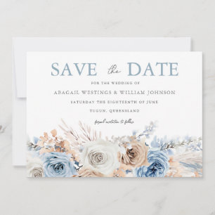 Save The Date Boho Blue : Dusty Blue Bohemian Floral Mariage