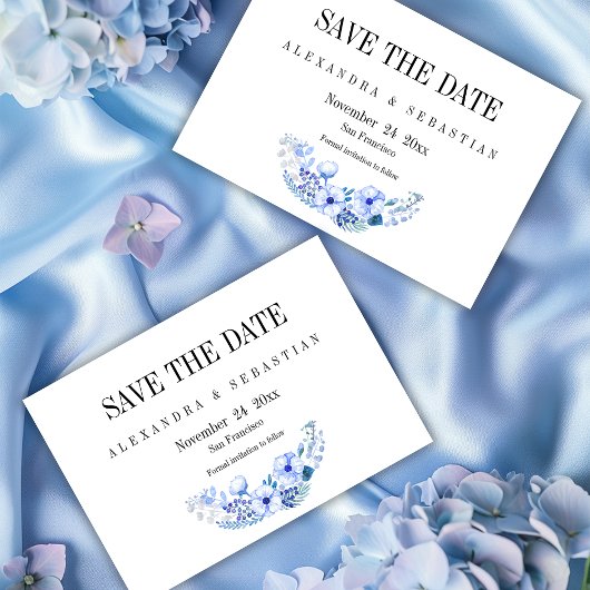 Save The Date Boho Blue Watercolor Flowers Mariage