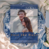 Save The Date Boho Blue, White & Gold Enregistrer la date