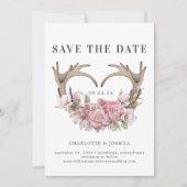 Save The Date Boho Blush Floral Antlers Photo Enregistrer la dat (Devant)