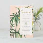 Save The Date Boho Blush Green Tropical Palm Beach Mariage (Debout devant)