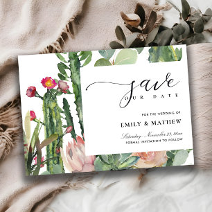SAVE THE DATE BOHO BLUSH ROSE DESERT CACTUS COULEUR D'EAU FLORAL