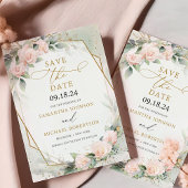Save The Date Boho Blush rose Floral eucalyptus Gold Frame