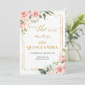 Save The Date Boho Blush rose floral or tiara Quinceanera (Debout devant)