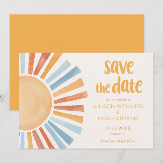 Save the Date boho bohemian sunshine zon Kaart (Voorkant / Achterkant)