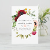 Save The Date Boho bordeaux et bleu Mariage floral (Debout devant)