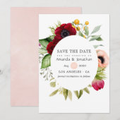 Save The Date Boho bordeaux et bleu Mariage floral (Devant / Derrière)
