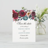 Save The Date Boho Bordo Bourgogne Fleurs rouges Sauvez la date (Debout devant)