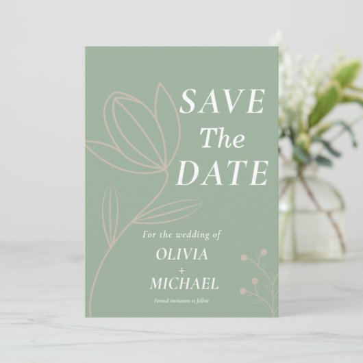Save The Date Boho Botanical Saga Green Qr Code Enregistrer La D (Debout devant)