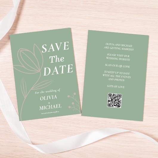 Save The Date Boho Botanical Saga Green Qr Code Enregistrer La D