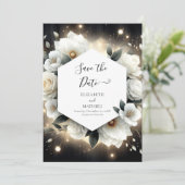 Save The Date Boho Botanique Blanc Roses Mariage (Debout devant)