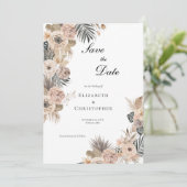 Save The Date Boho Botanique Fleurs Floral Mariage Beige Blush (Debout devant)