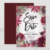 Save The Date Boho Bourgogne Hiver Cadre Floral Hiver (Devant / Derrière)
